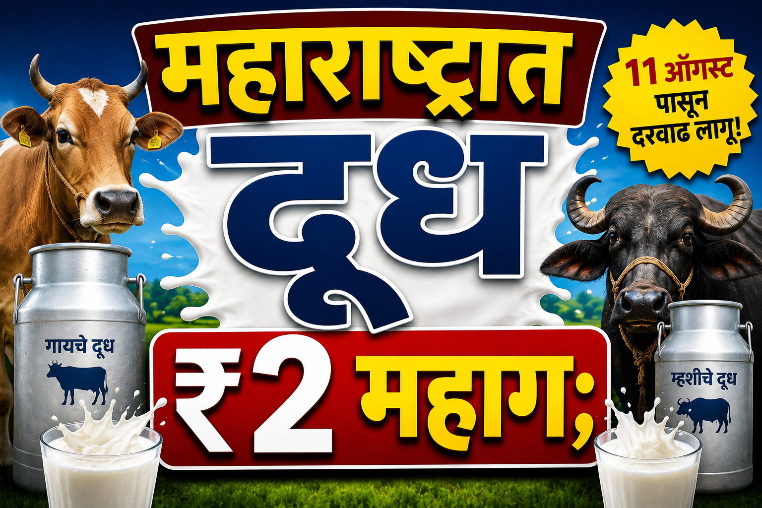 महाराष्ट्रात दूध ₹2 महाग; 11 ऑगस्टपासून दरवाढ लागू