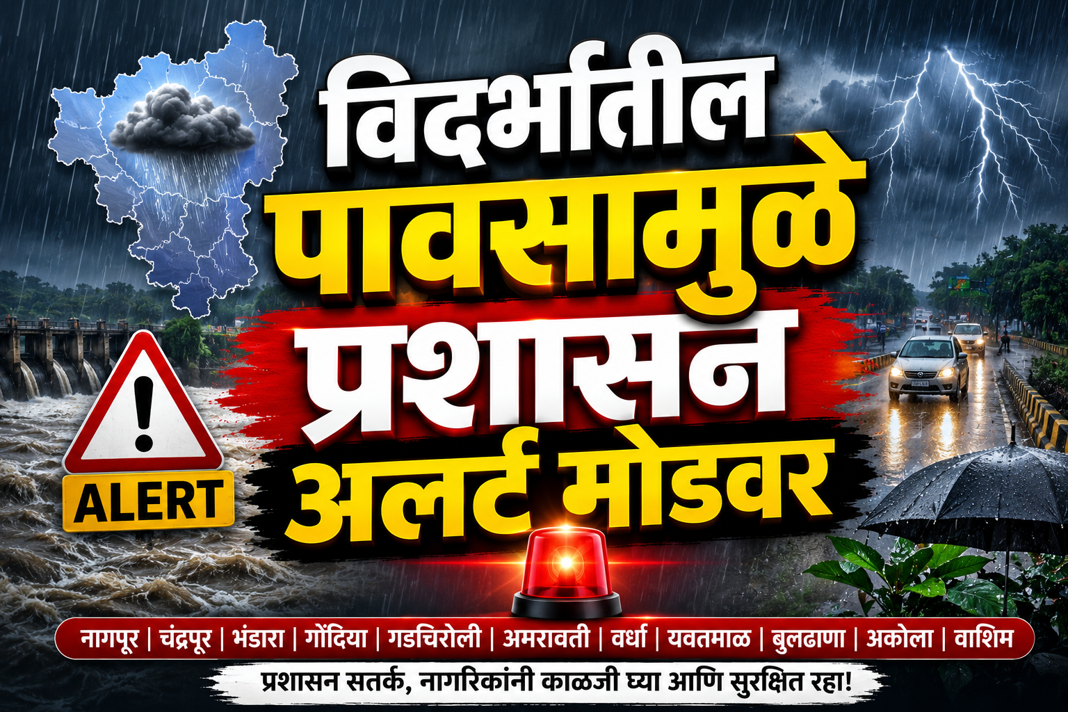 विदर्भातील पावसामुळे प्रशासन अलर्ट मोडवर; नागपूरसह सहा जिल्ह्यांमध्ये जोरदार पावसाची शक्यता