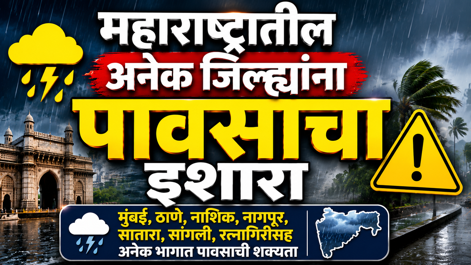 महाराष्ट्रातील अनेक जिल्ह्यांना पावसाचा इशारा; नागरिकांना सतर्कतेचे आवाहन
