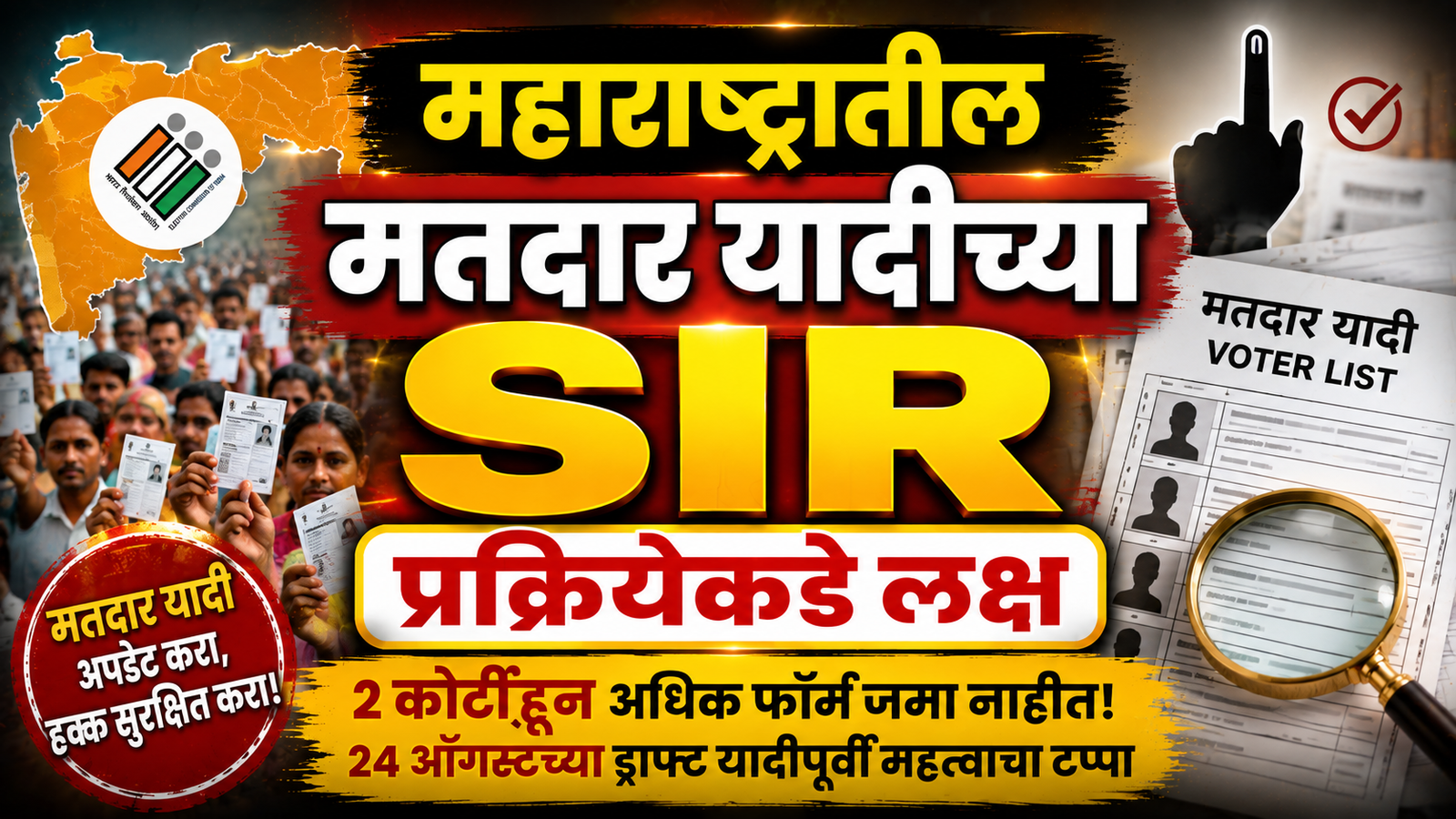 महाराष्ट्रातील मतदार यादीच्या SIR प्रक्रियेकडे लक्ष; दोन कोटींहून अधिक फॉर्म अद्याप जमा नाहीत