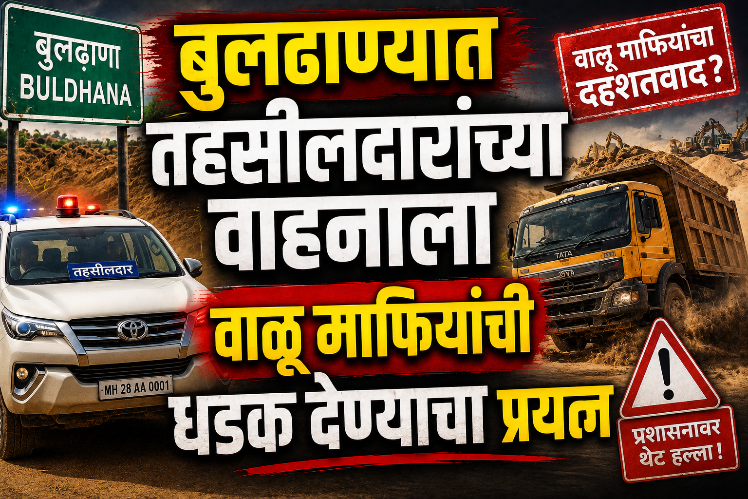 बुलढाण्यात तहसीलदारांच्या वाहनाला धडक देण्याचा प्रयत्न; अवैध वाळू वाहतुकीवर कारवाईचा मुद्दा ऐरणीवर