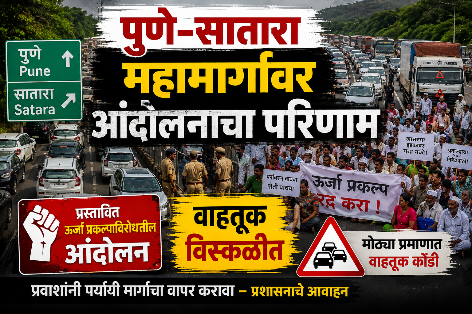 पुणे-सातारा महामार्गावर आंदोलनाचा परिणाम