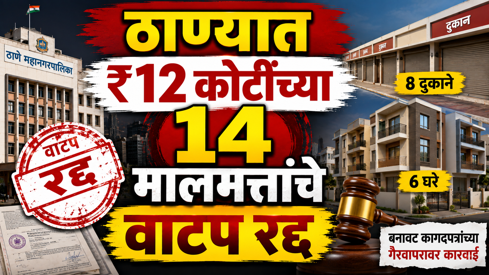 ठाण्यात ₹12 कोटींच्या 14 मालमत्तांचे वाटप रद्द; बनावट कागदपत्रांच्या गैरवापराचा आरोप