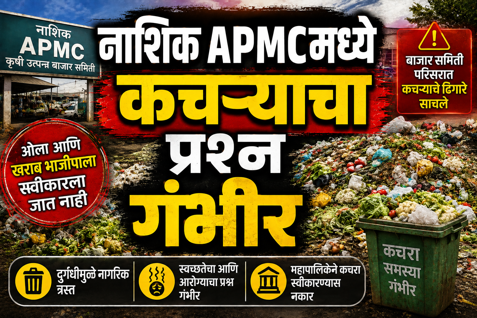 नाशिक APMCमध्ये कचऱ्याचा प्रश्न गंभीर; सडलेल्या भाजीपाल्यामुळे दुर्गंधीचे साम्राज्य
