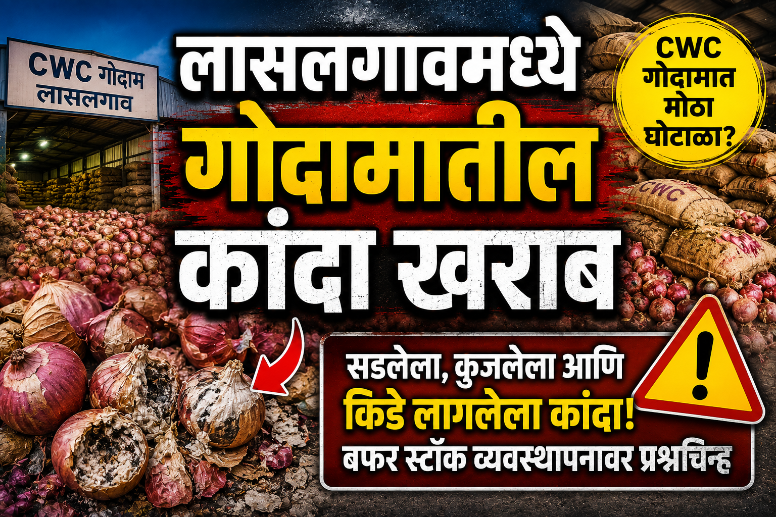 लासलगावमध्ये CWC गोदामातील कांदा खराब; बफर स्टॉक व्यवस्थापनावर प्रश्नचिन्ह