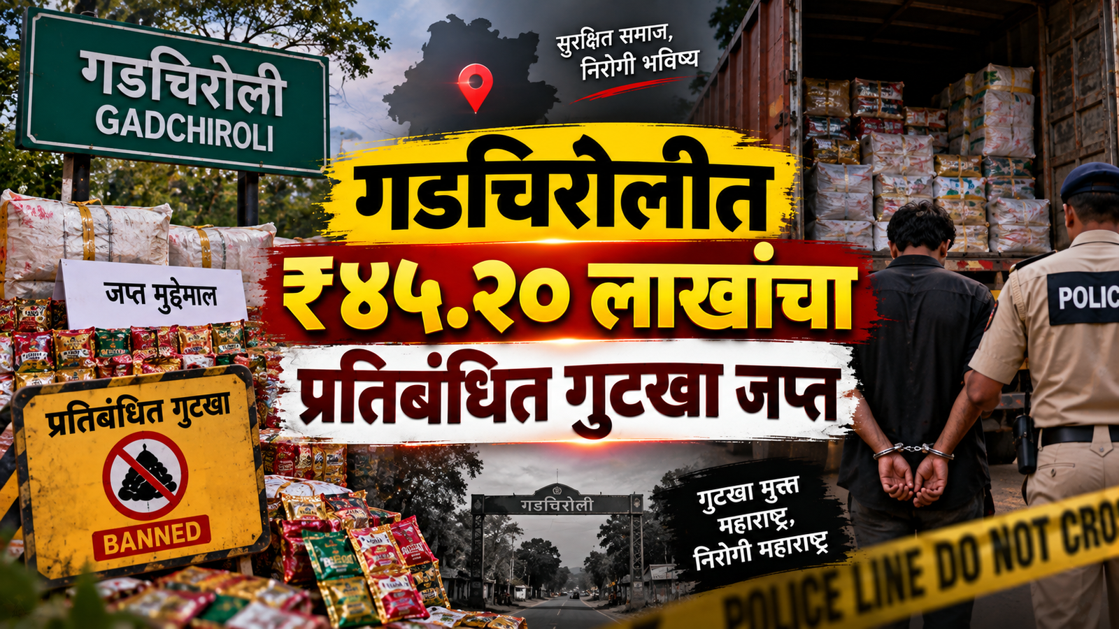 गडचिरोलीत ₹४५.२० लाखांचा प्रतिबंधित गुटखा जप्त; एकाला अटक