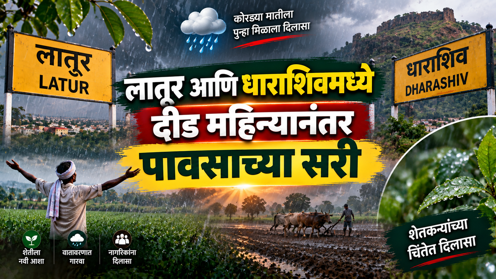 लातूर आणि धाराशिवमध्ये दीड महिन्यानंतर पावसाच्या सरी; शेतकऱ्यांना दिलासा