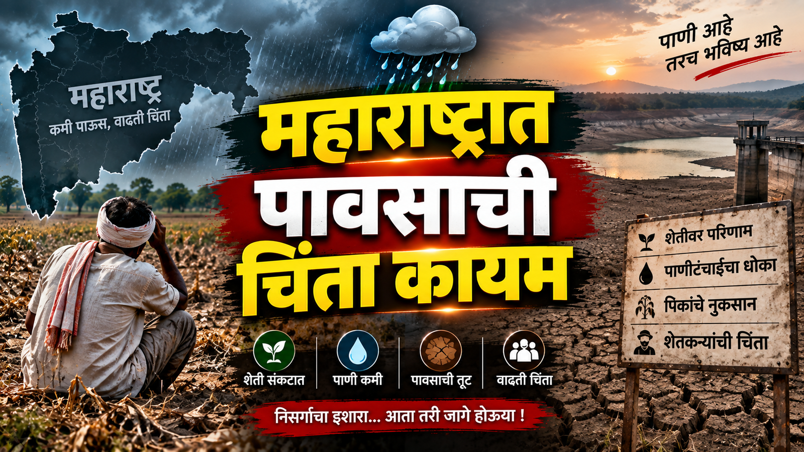 महाराष्ट्रात पावसाची चिंता कायम; २० जिल्ह्यांमध्ये २० टक्क्यांहून अधिक तूट