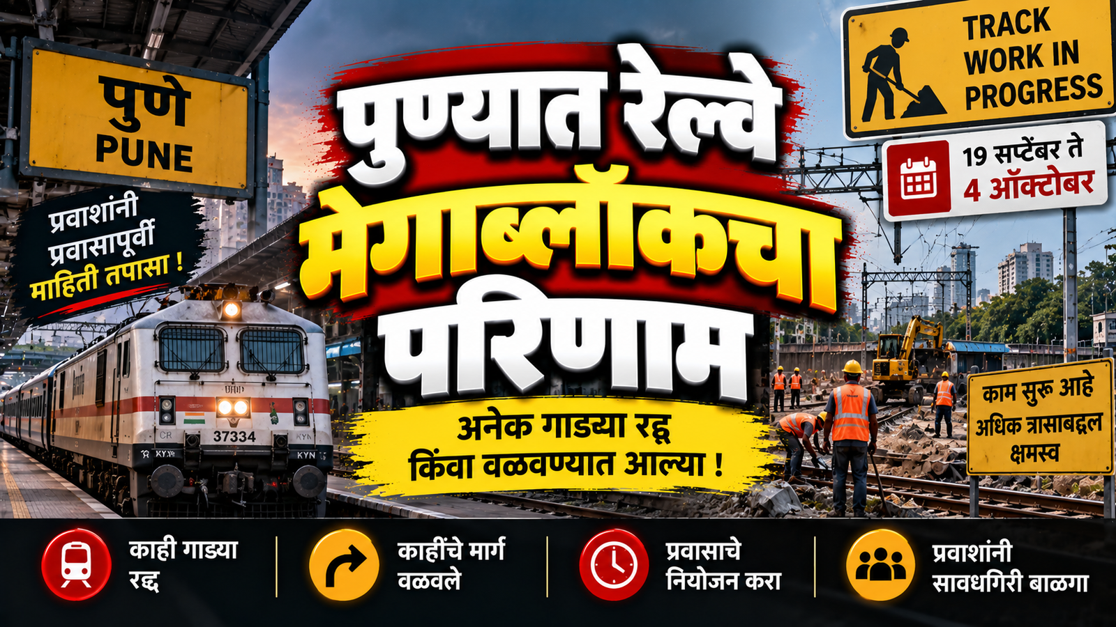 पुण्यात रेल्वे मेगाब्लॉकचा परिणाम; अनेक गाड्या रद्द, काहींचे मार्ग वळवले