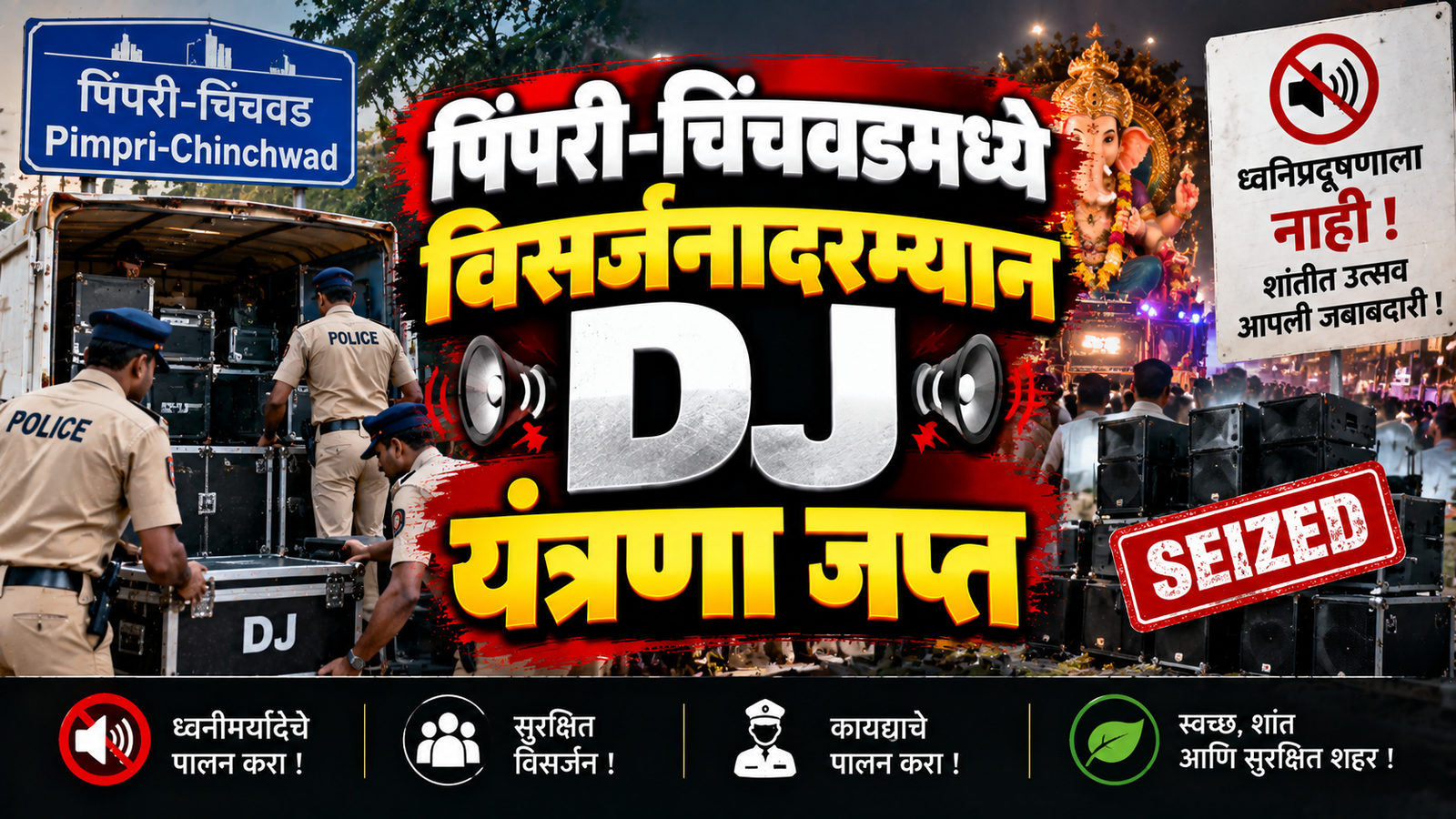 पिंपरी-चिंचवडमध्ये विसर्जनादरम्यान DJ यंत्रणा जप्त; ध्वनिप्रदूषण करणाऱ्या मंडळांवर कारवाई