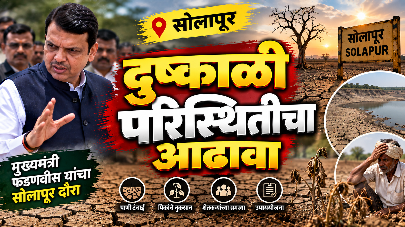 सोलापूर : दुष्काळी परिस्थितीचा आढावा घेणार मुख्यमंत्री फडणवीस