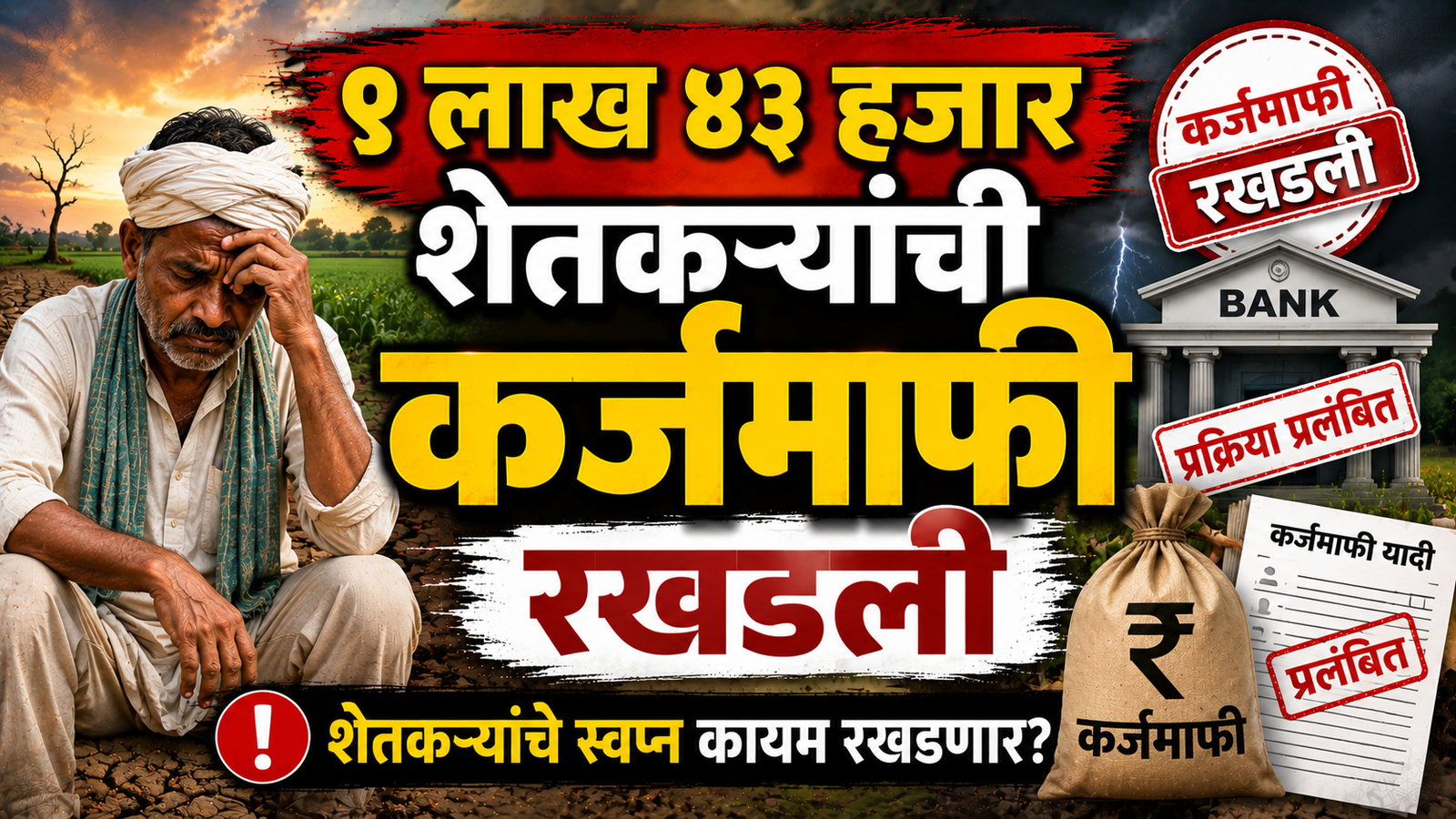 महाराष्ट्रातील ९ लाख ४३ हजार शेतकऱ्यांची कर्जमाफी रखडली; बँकांच्या चुकीच्या माहितीचा फटका
