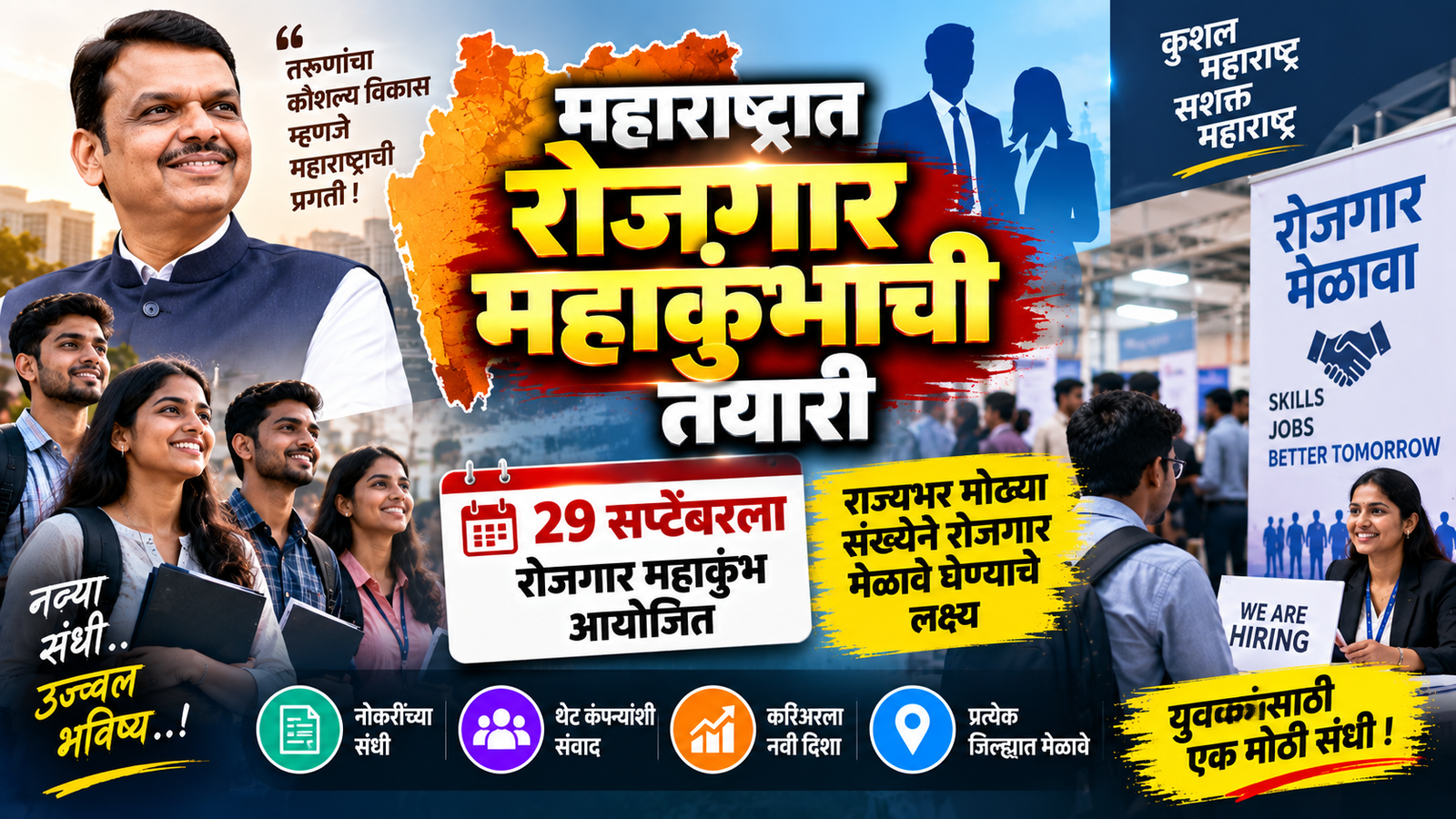 महाराष्ट्रात रोजगार महाकुंभाची तयारी; 29 सप्टेंबरला राज्यभर रोजगार मेळाव्यांचे नियोजन