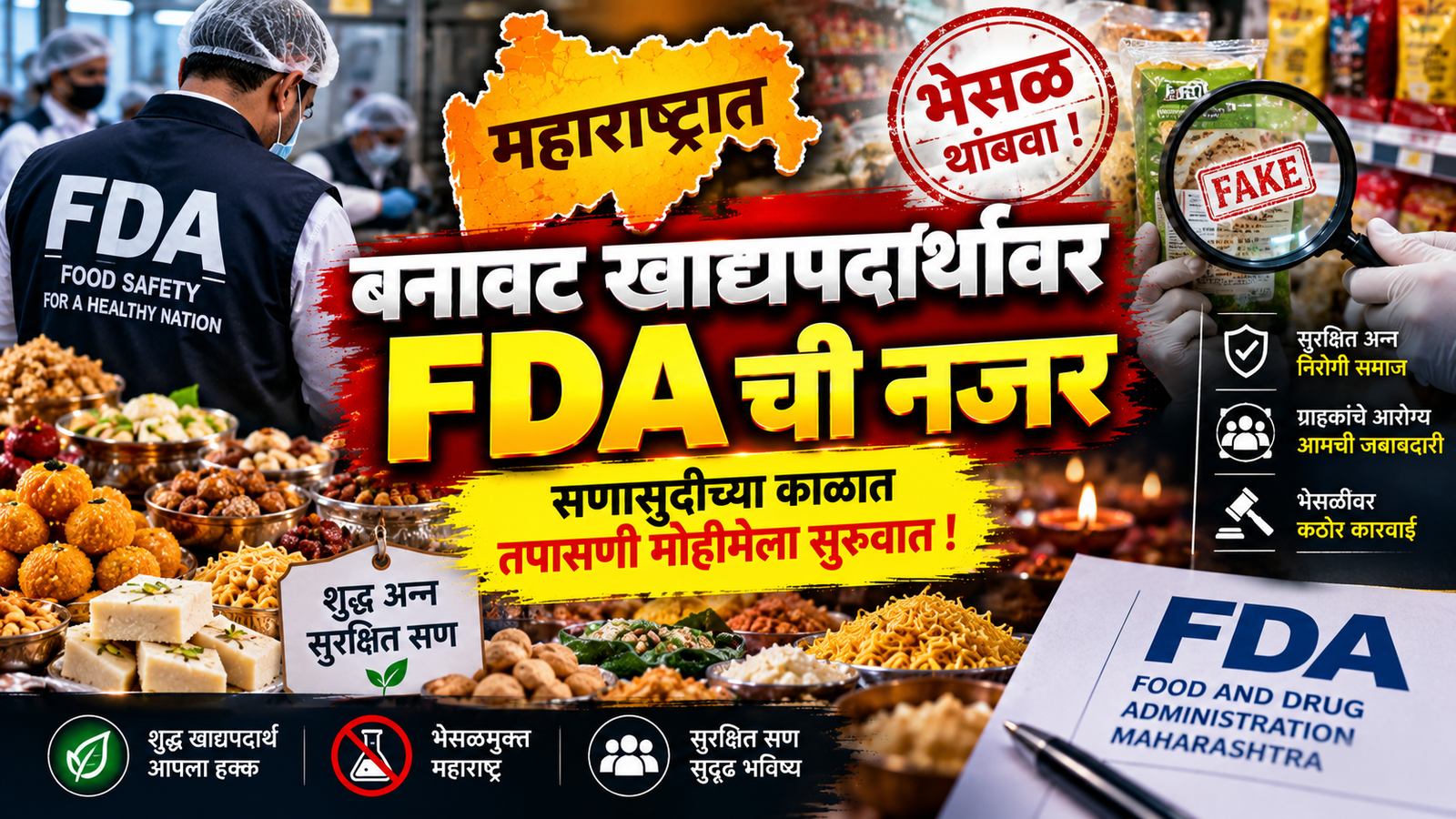 महाराष्ट्रात बनावट खाद्यपदार्थांवर FDA ची नजर; सणासुदीच्या काळात तपासणी मोहीम